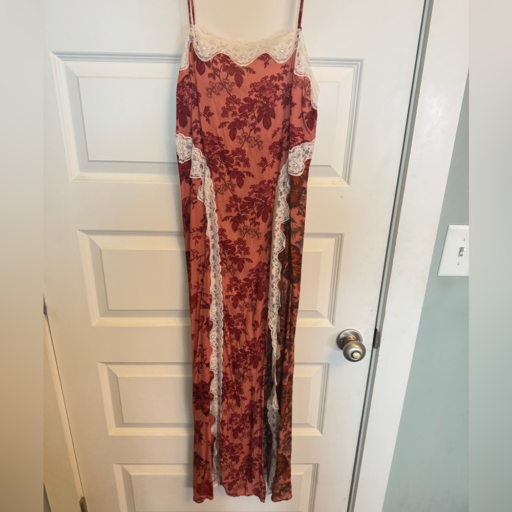 Anthropologie floral and lace slip dress